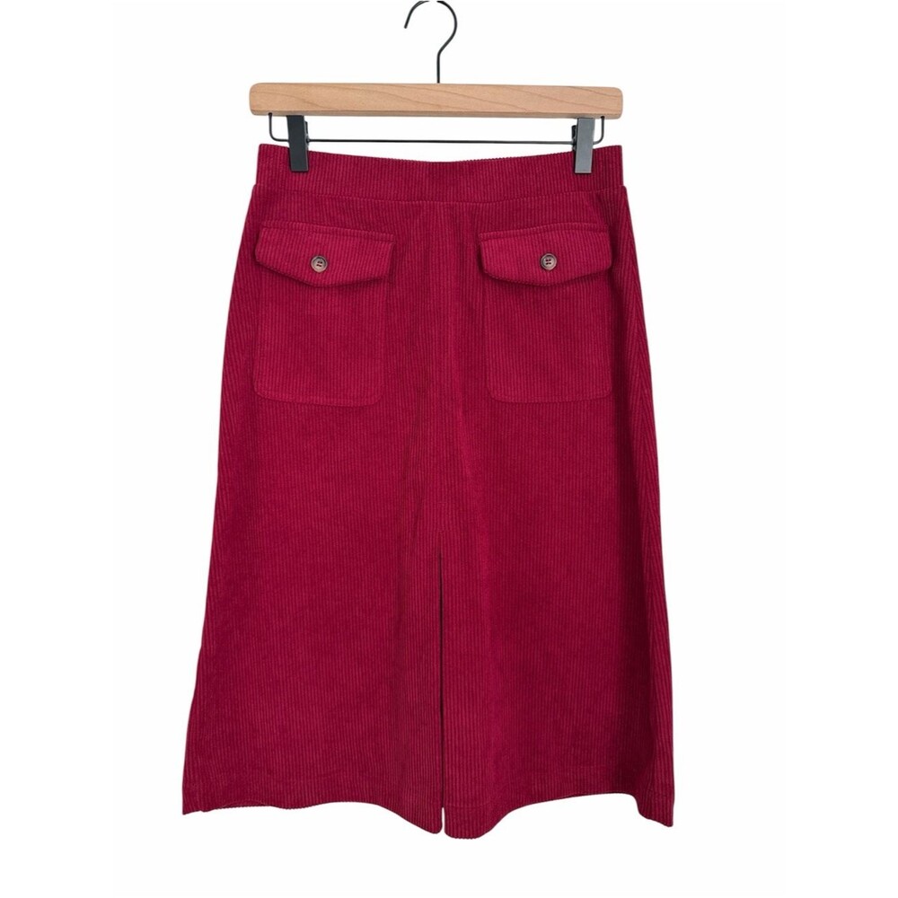 NWT Halara Women’s Size S Corduroy Midi Skirt Pink Berry Elastic Waist Pocket - Picture 2 of 9